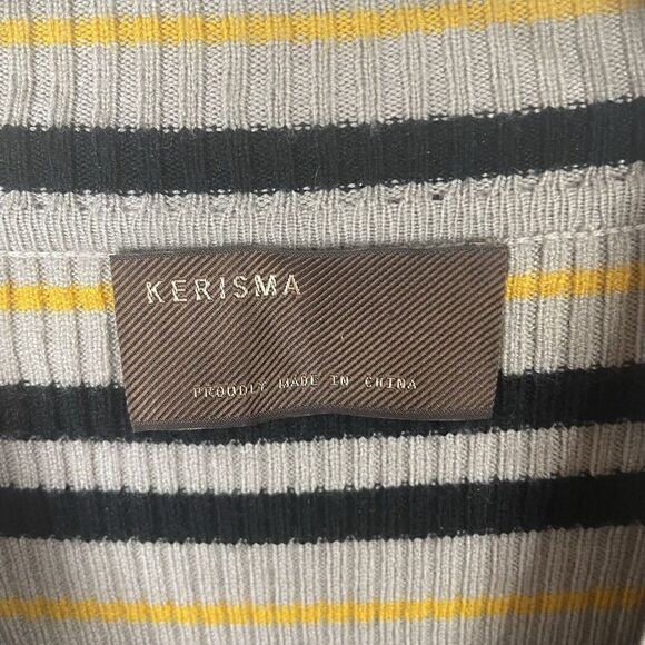 Kerisma Mockneck Cropped Tan Black Yellow Striped Sweater Size S/M Modal Blend - Picture 3 of 6